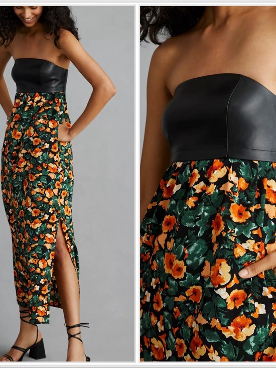 Anthropologie Dresses & Skirts - Anthropologie X Mare Mare Faux Leather Maxi Dress Floral New Size XS Strapless